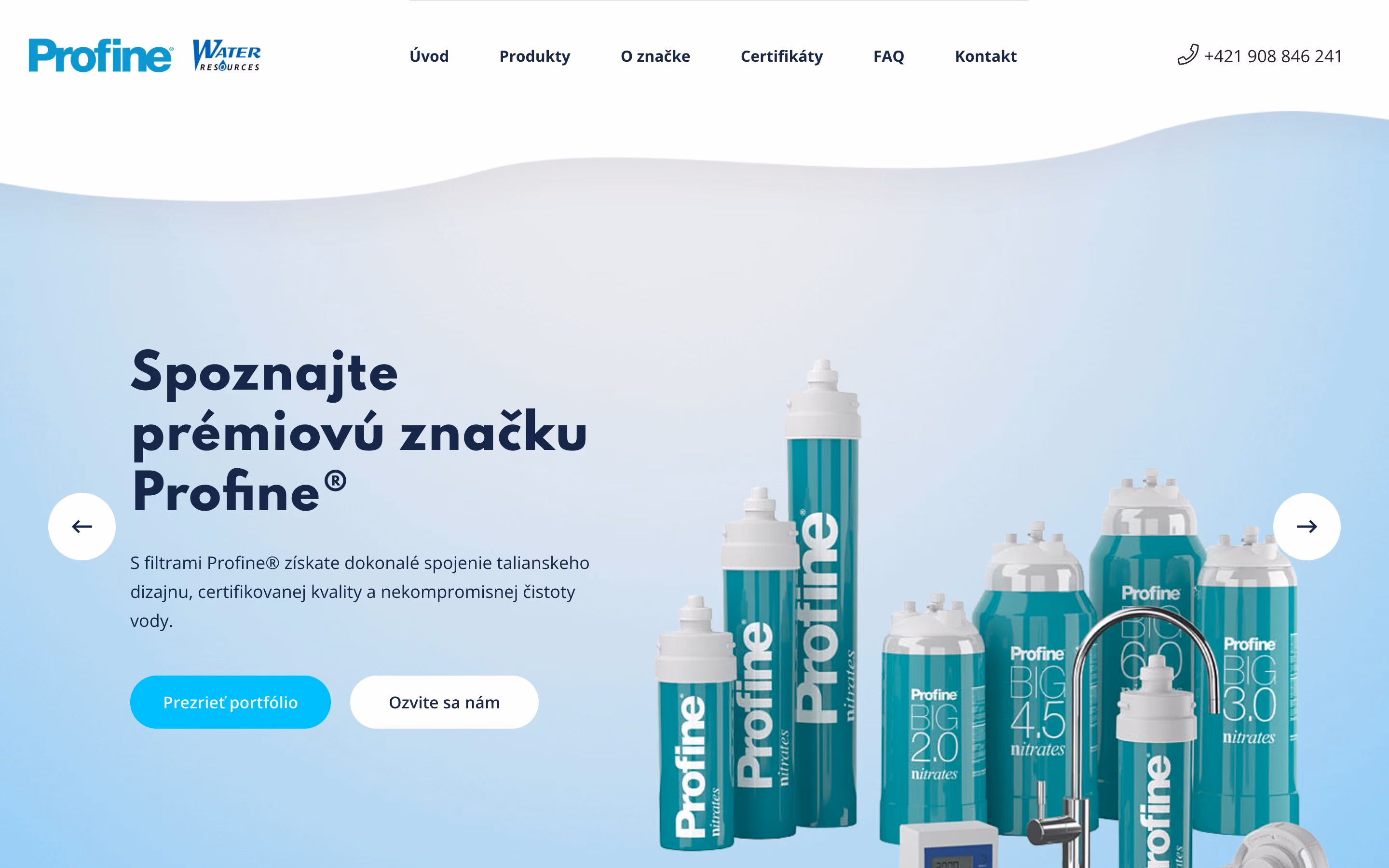 Úvodná stránka webu Profine na počítači