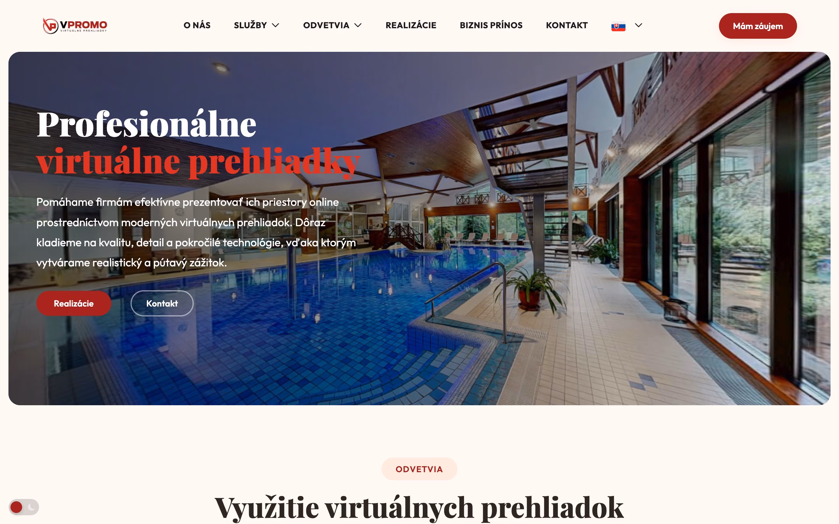 Úvodná stránka webu VPROMO na počítači