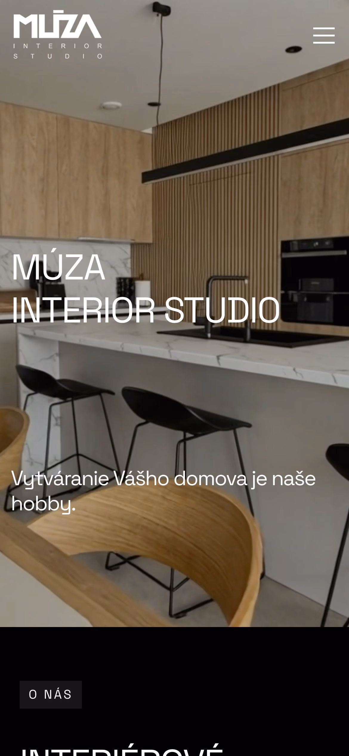 Úvodná stránka webu MÚZA INTERIOR STUDIO na mobile