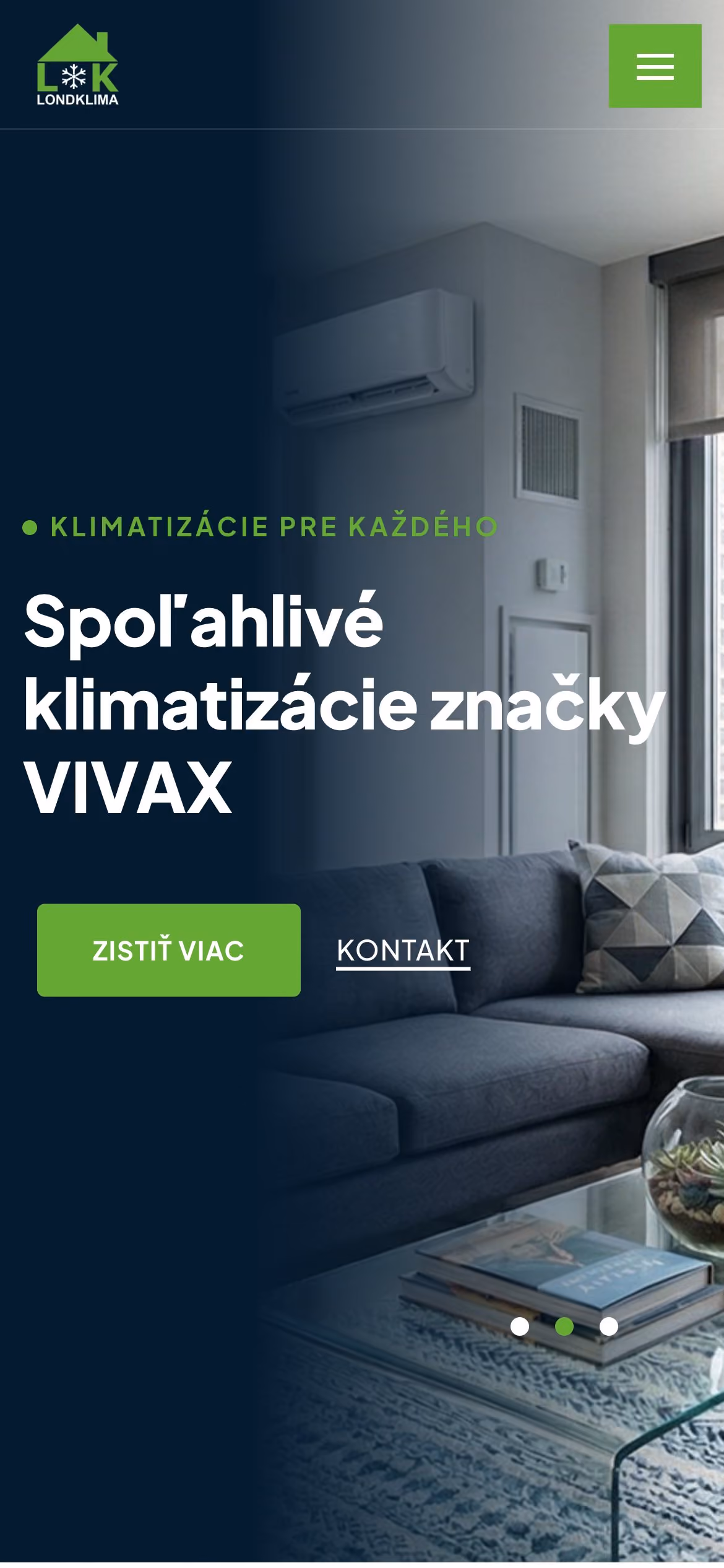 Úvodná stránka webu LONDKLIMA na mobile