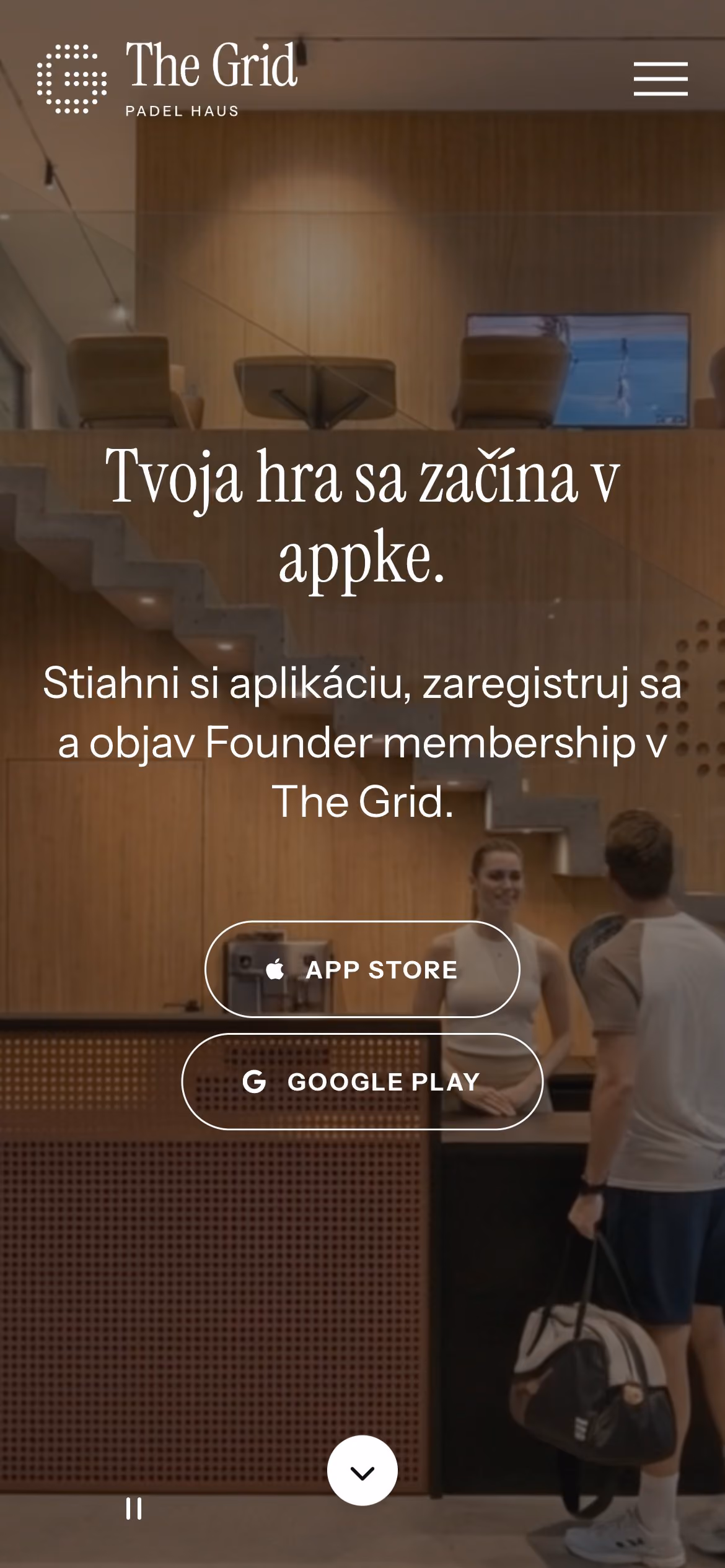 Úvodná stránka webu The Grid na mobile
